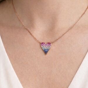 14 Karat Rose Gold Sapphire Heart|Pave Sapphire Necklace | Fine Jewelry